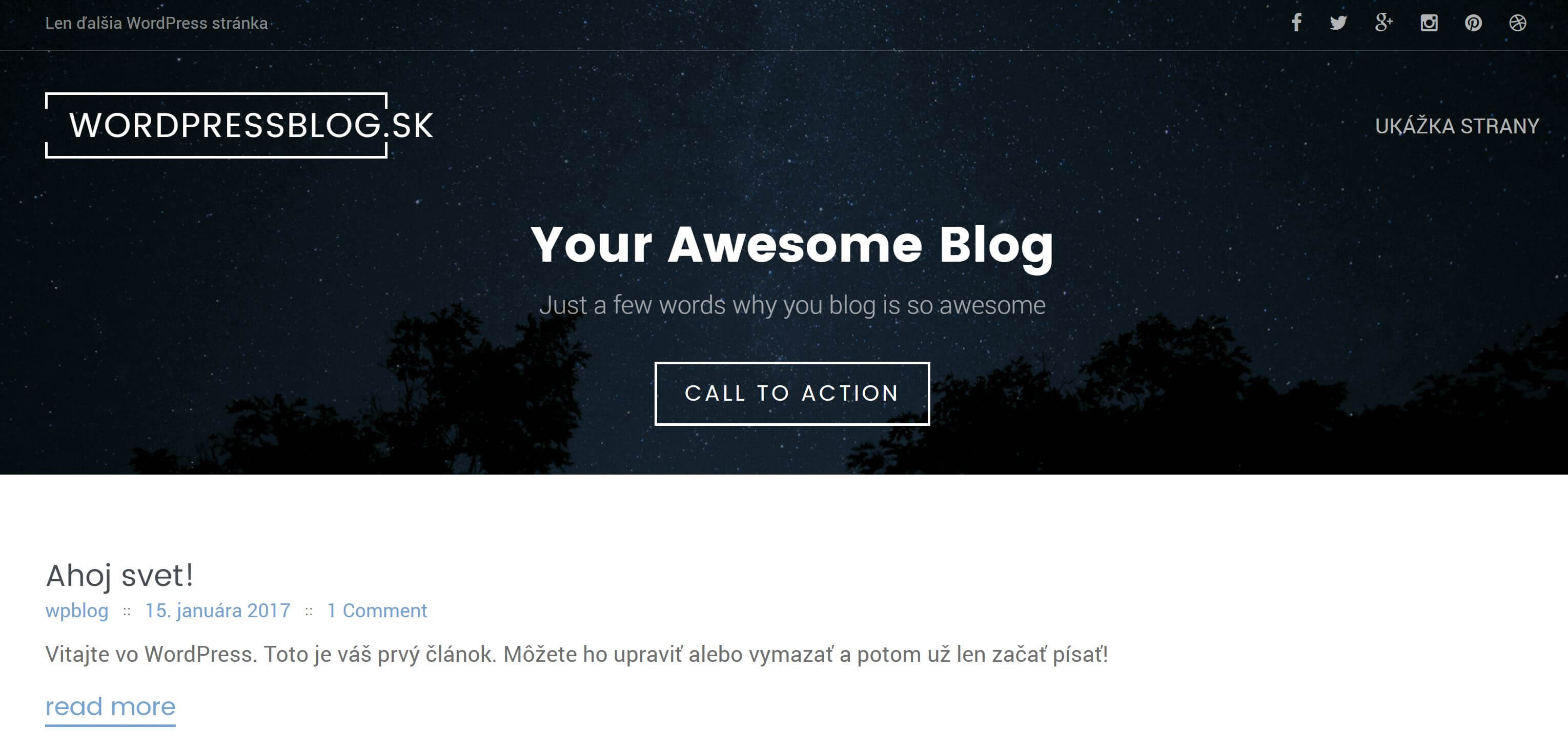 Podstawowy wygląd nowej strony WordPress