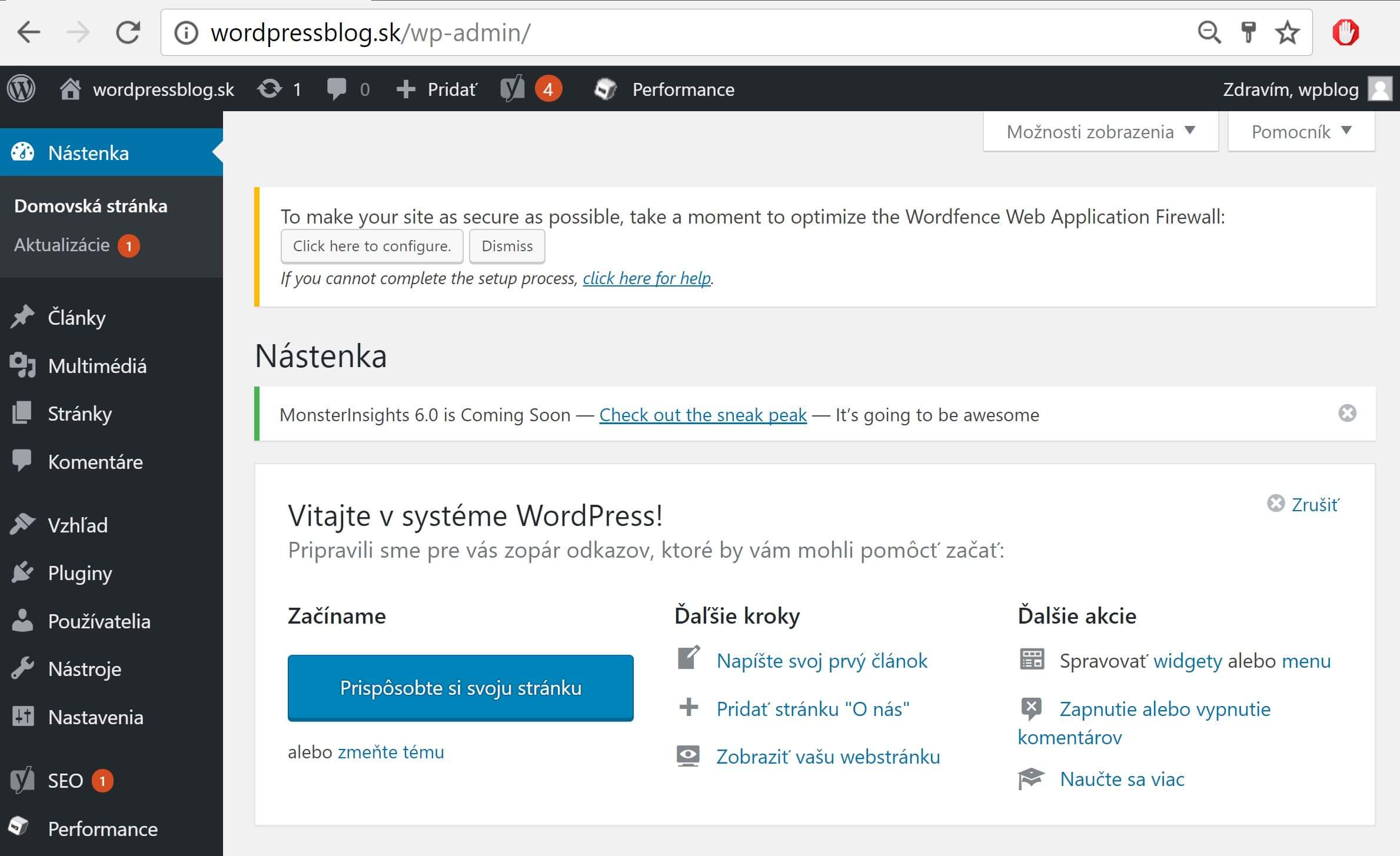 Panel WordPress – starszy interfejs